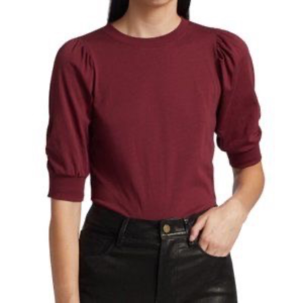 Frame Denim Frankie Puff Sleeve Tee Shirt Oxblood Red L